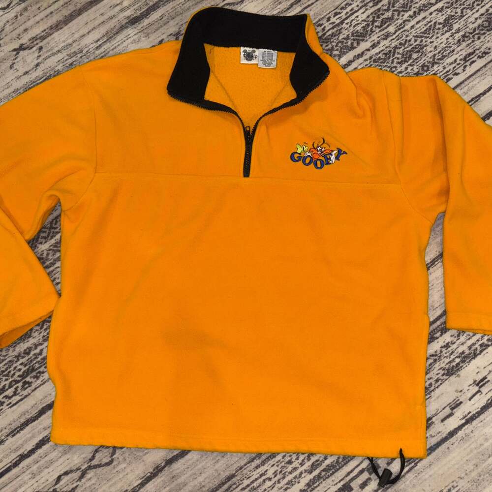 Vintage Disney Catalog Goofy Yellow 1/4 Zip Fleece Pullover Embroidered Large